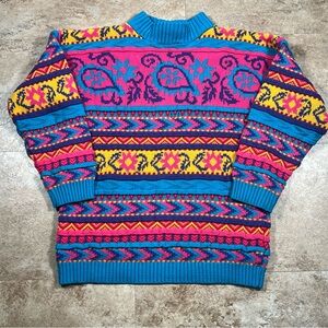 Vintage Arielle Coogi‎ Style Cable Knit 90s Color block Baggy Sweater